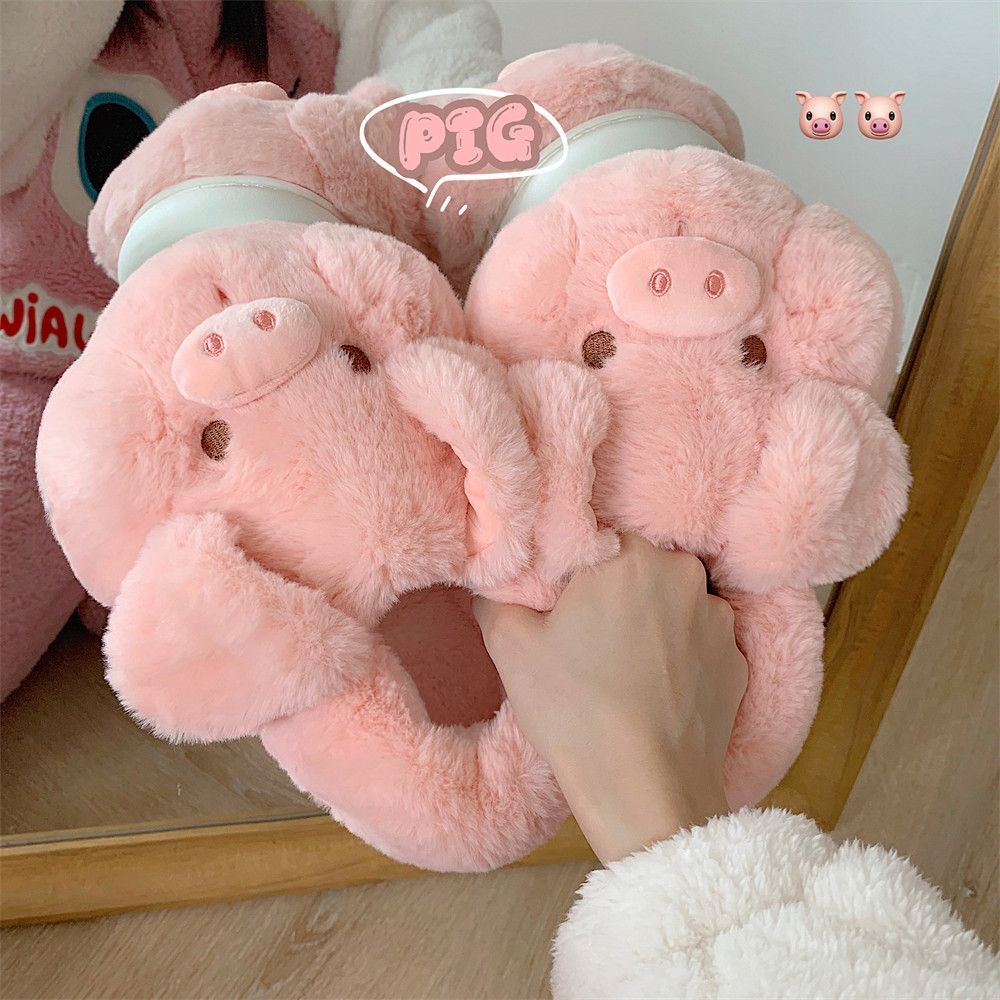 Fluffy Fur Slipper - Pantofole a Forma di Maialino Rosa